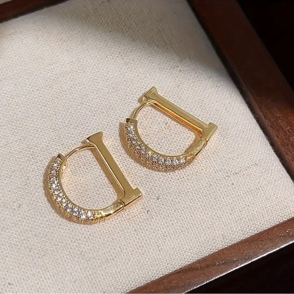 D Design Hoop Earrings Alloy Jewelry Embellished With Rhinestones - Picture 3 of 5